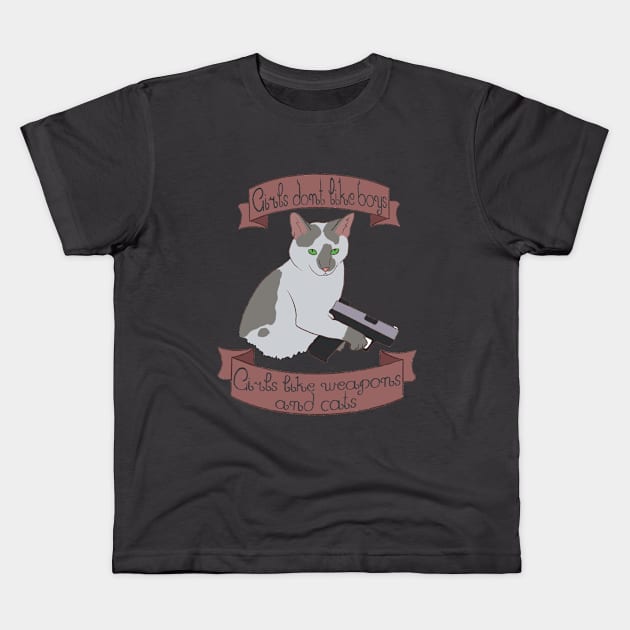 Cute cat with a gun Kids T-Shirt by Cindis shop